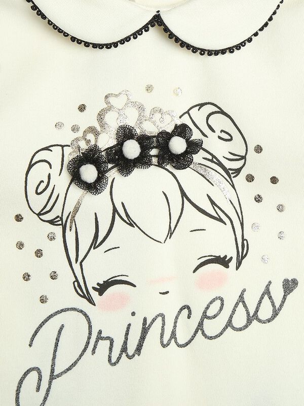 Girls White & Black Printed T-Shirt with Leggings image number null